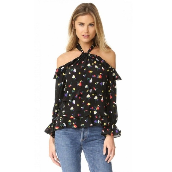 Shoshana‎ Women’s cold shoulder black floral blouse Sz small - Picture 1 of 9
